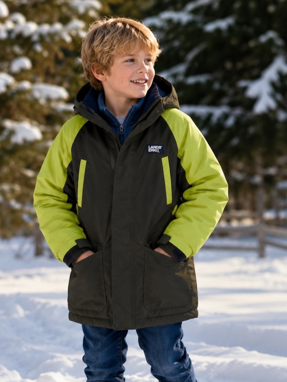 Lands’ End Boys Squall Waterproof Insulated Parka Jacket Green Size 10-12 Husky